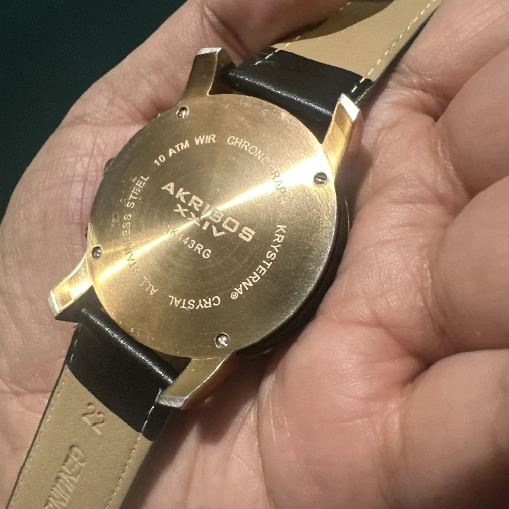 Working Akribos XXIV Chronograph Mens Watch Ak443RG Rose Gold‎ Quartz 43MM Black